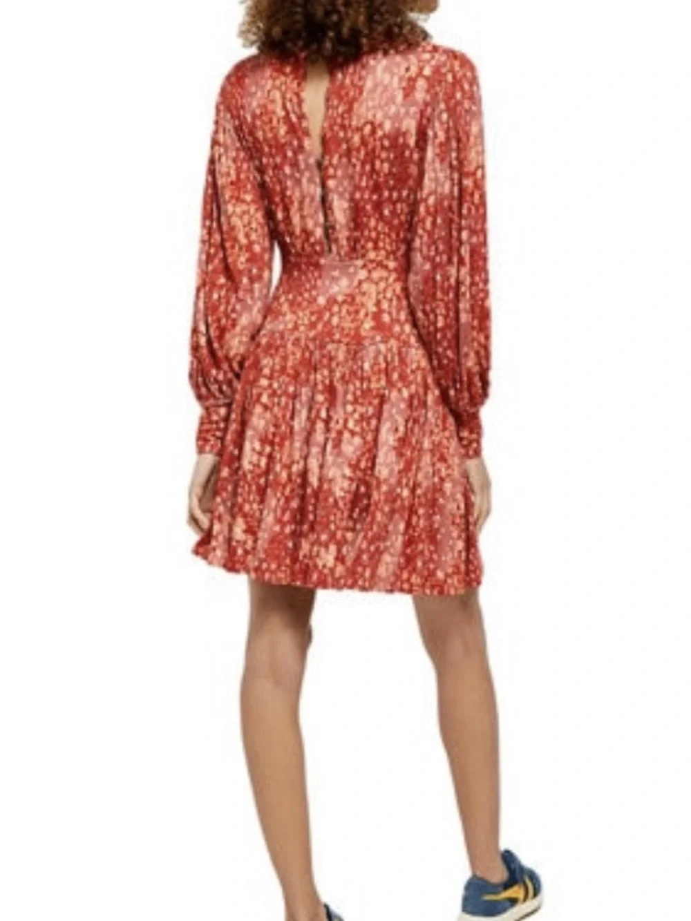 Free People Heartbeats Mini Rust Floral Long-Sleeve Mini Dress Size L NWT - Picture 2 of 10